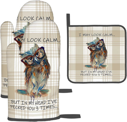 Boho Floral Oven Mitts and Pot Holders Sets of 3, Cute Baker Stuff
