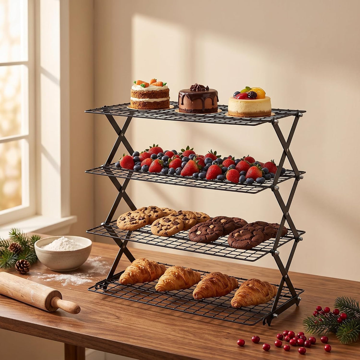 LIANYU 4-Tier Cooling Rack for Baking & Cooking, Collapsible & Space-Saving