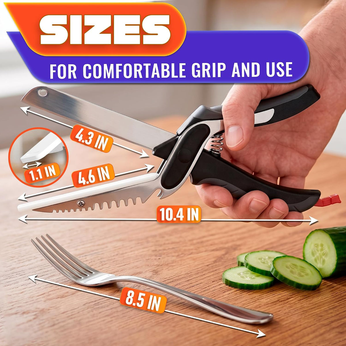 2 in 1 Kitchen Scissors for Food with Knife Sharpener (Grey)