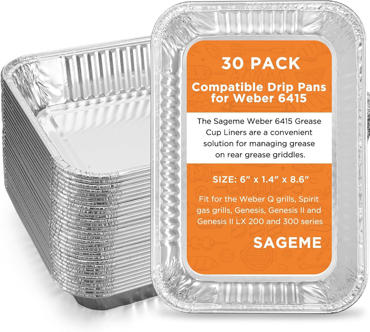 20 Pack Weber Grills Compatible Drip Pans 6415 for Weber Grills Spirit Gas Grills, Q Grills, Genesis and Genesis II LX 200 300 Series Disposable Aluminum Foil Grease Trays 6 x 1.4 x 8.6 Inches