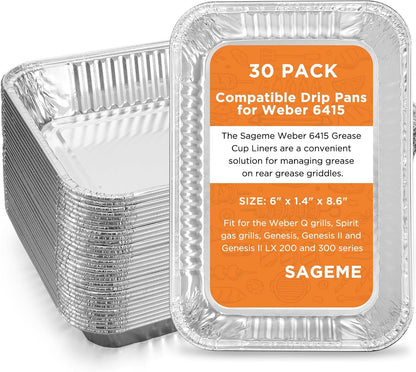 20 Pack Weber Grills Compatible Drip Pans 6415 for Weber Grills Spirit Gas Grills, Q Grills, Genesis and Genesis II LX 200 300 Series Disposable Aluminum Foil Grease Trays 6 x 1.4 x 8.6 Inches