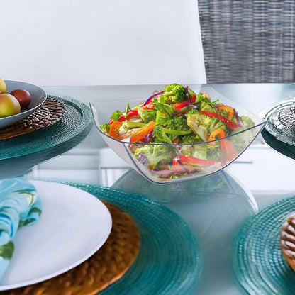 R-kay 6 Pack Square Plastic Serving Bowls - Clear Plastic bowls 16 Oz - Disposable Serving Bowls Heavy Duty For Weddings Catering And Birthday parties