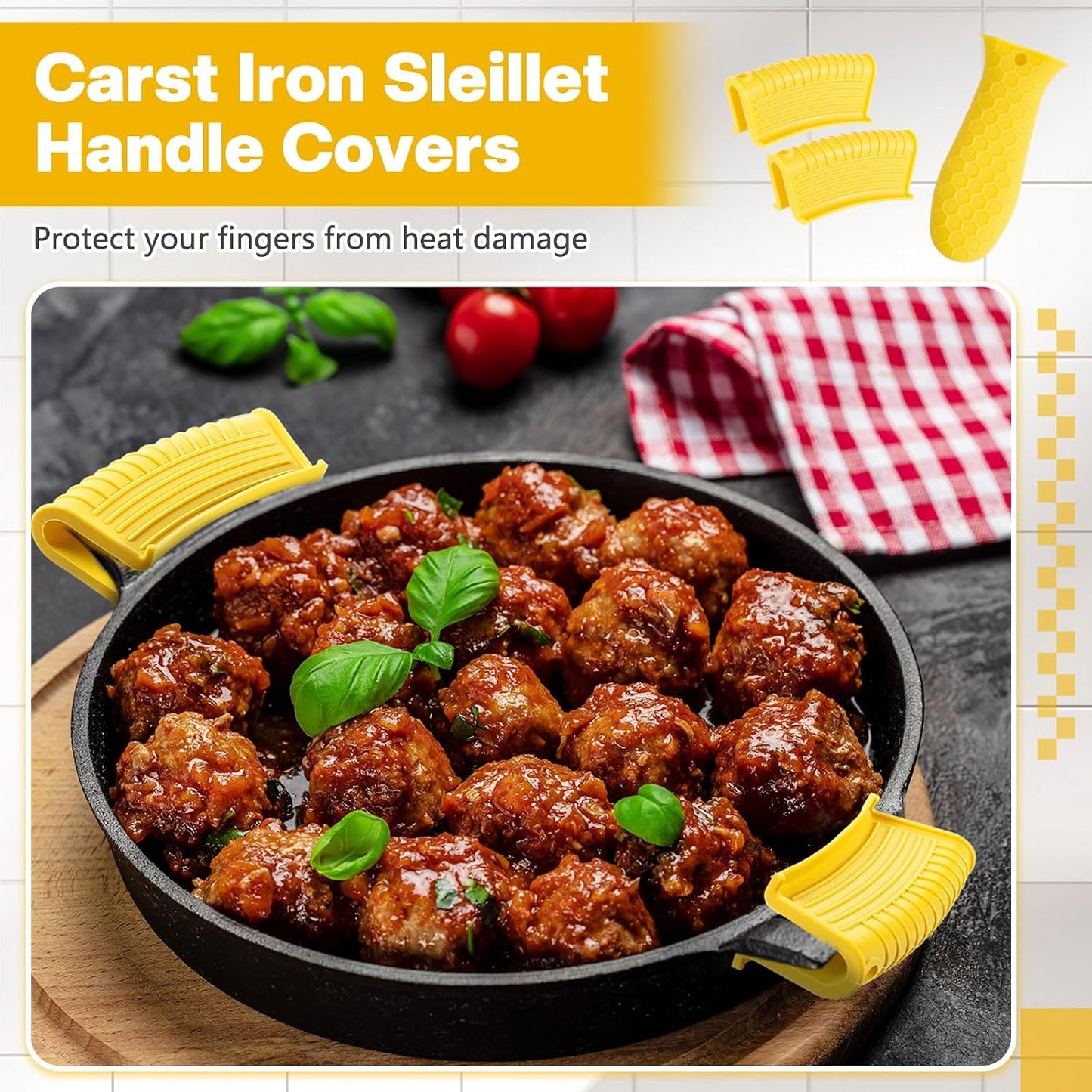 Patelai 8Pcs Silicone Cast Iron Handle Cover,Black