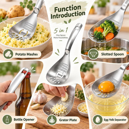 5-in-1 430 Stainless Steel Cooking Spoon, Egg Yolk Separator for Kitchen