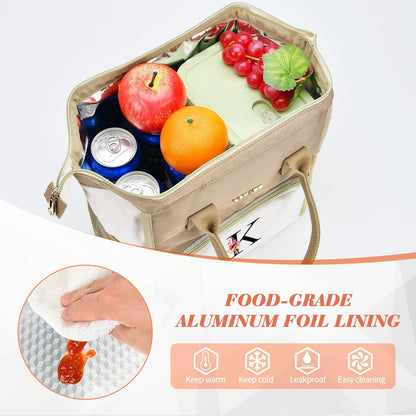 Initial Lunch Bag Women, Cooler Insulated Lunch Bag for Girls, Large Adult Leakproof Lunch Box for Picnic Work, Personalized Tote Bag, Birthday Gifts/Mothers Day Gifts, Letter K.