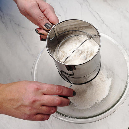 RSVP International Endurance® Stainless Steel Vintage One-Hand Sifter, 1 Cup | Top Cakes, Sift Flour, Marinade BBQ & More | Dishwasher Safe | Powder Sugar, Sift Flour, Spread Toppings & More