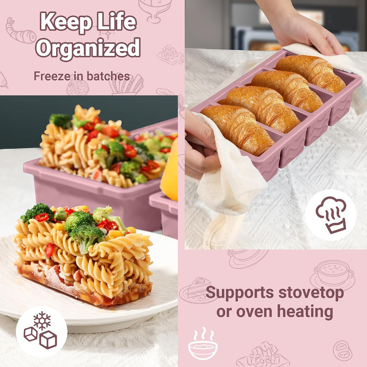Doasuwish Silicone Freezer Molds for Soup with Lid – 1-Cup Soup Container Style Ice Cube Trays for Freezer, Meal Prep & Food Storage, Freeze 250mL/125mL Portions – 2 Pack