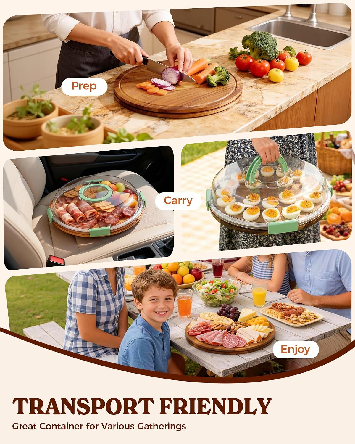 Sevenblue Acacia Wood Deviled Egg Containers with Lid and Handle, Portable Deviled Egg Platter for Easter, Potlucks & Party, Reversible Charcuterie Board Cutting Board