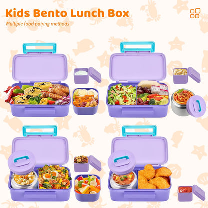 JXXM Bento Lunch Box for Kids With 8oz Thermo, Leakproof Bento Box with with 2 Compartments, Insulated Bottle, Lunch Bag, BPA Free Dishwasher Safe for School Girls Boys (Pink)