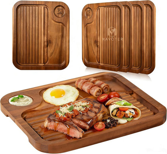 Acacia Wood Steak Plates,Carnivore Meat Cutting Board for Eating