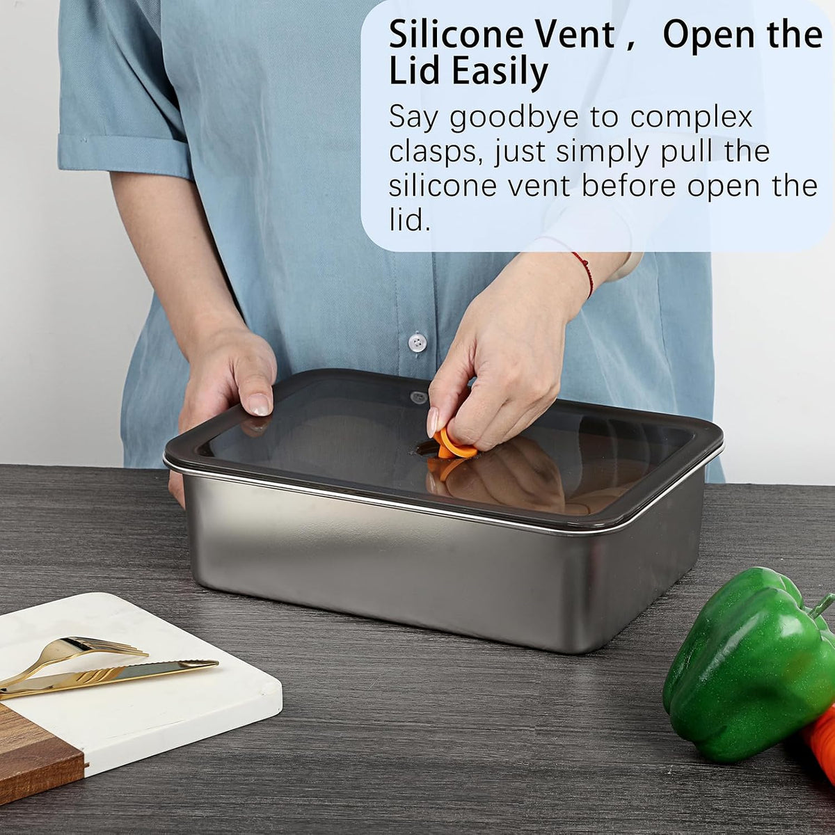BSTKEY Pizza Dough Proofing Box, Stainless Steel Rectangle Food Storage Box Container with Leak Proof & Airtight Lid, 11.8 x 8.3Inch Large Capacity Household Pizza Dough Container