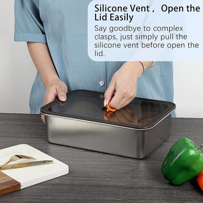 BSTKEY Pizza Dough Proofing Box, Stainless Steel Rectangle Food Storage Box Container with Leak Proof & Airtight Lid, 11.8 x 8.3Inch Large Capacity Household Pizza Dough Container