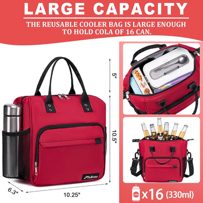 TuErCao Small Lunch Bag Lightweight Insulated Lunch Box for Women Work Portable Soft Cooler for Picnic Travel Road Trips, Loncheras para Mujer, Black