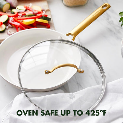 GreenPan 8" Tempered Glass Lid for Pots and Pans Cookware, Gold-Tone Handle with Matte Finish, Dishwasher and Oven Safe