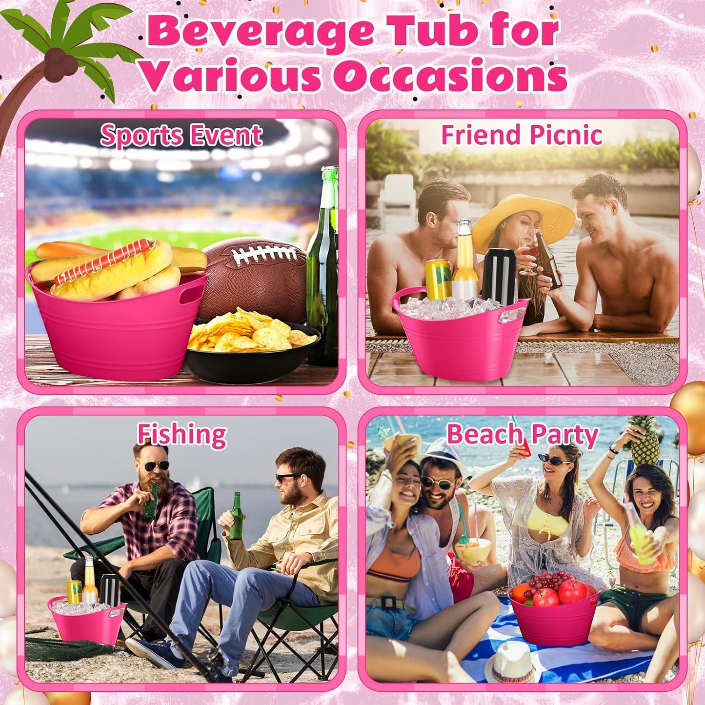 Norme 24 Pcs Oval Storage Tub with Handles, 4.5l Plastic Ice Buckets Bulk for Wine Beer Champagne Drink Cooler Beverage Storage Tub for Parties BBQ Weddings Party Outdoor Celebration(Blue & Red)