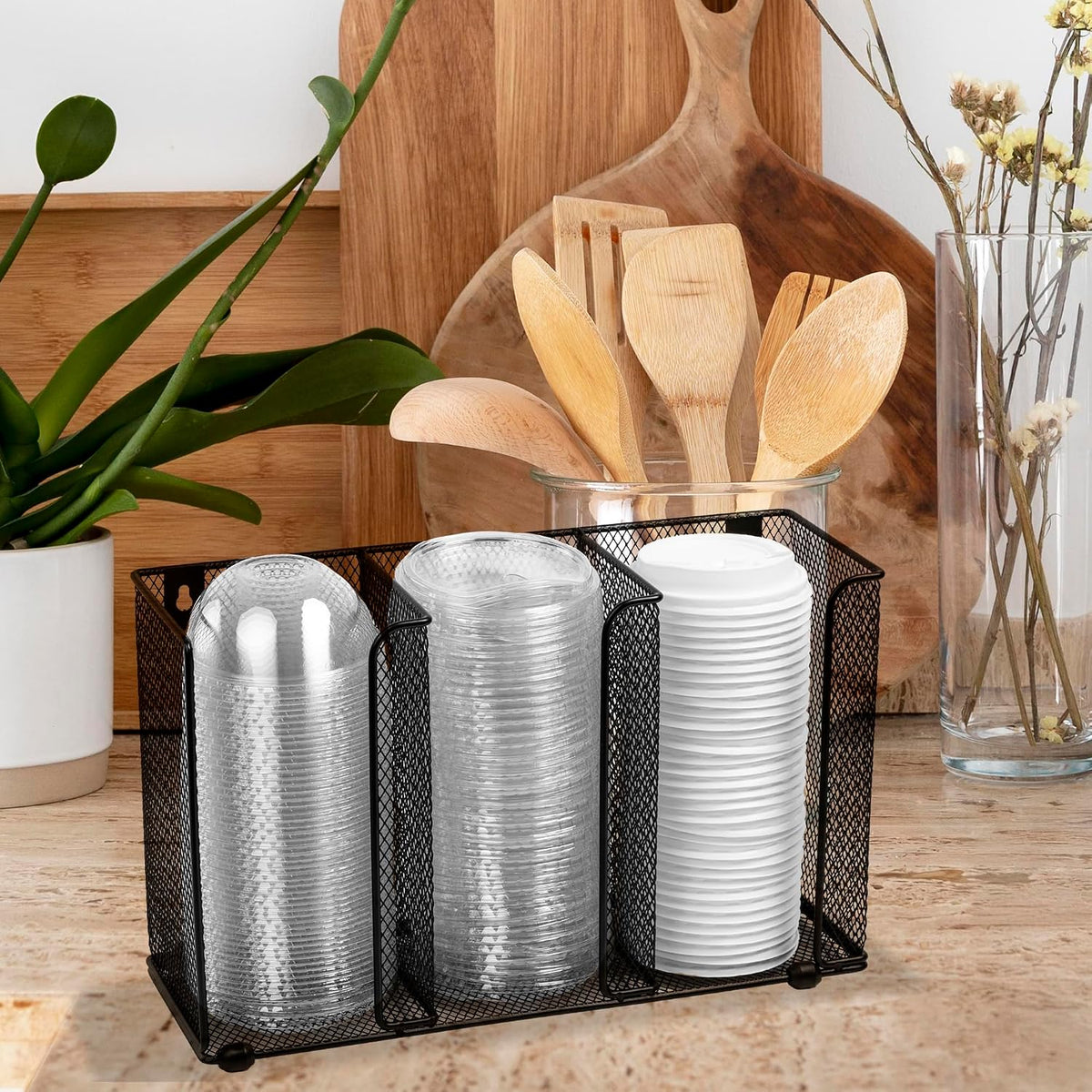 IneVibe Lid Organizer Holder for Plastic Lids and Cups, 3 Compartments