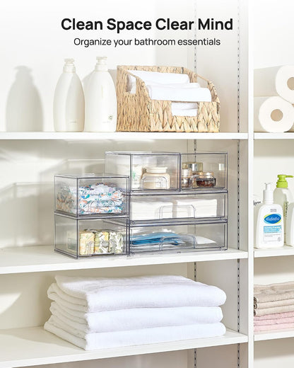 Vtopmart Stackable Storage Drawers Set of 5, Clear Plastic Organizer Bins for Baby Bottle, Beauty Supplies Storage, Ideal for Kichen Countertop, Vanity, Bathroom, Cabinet, Pantry Organization