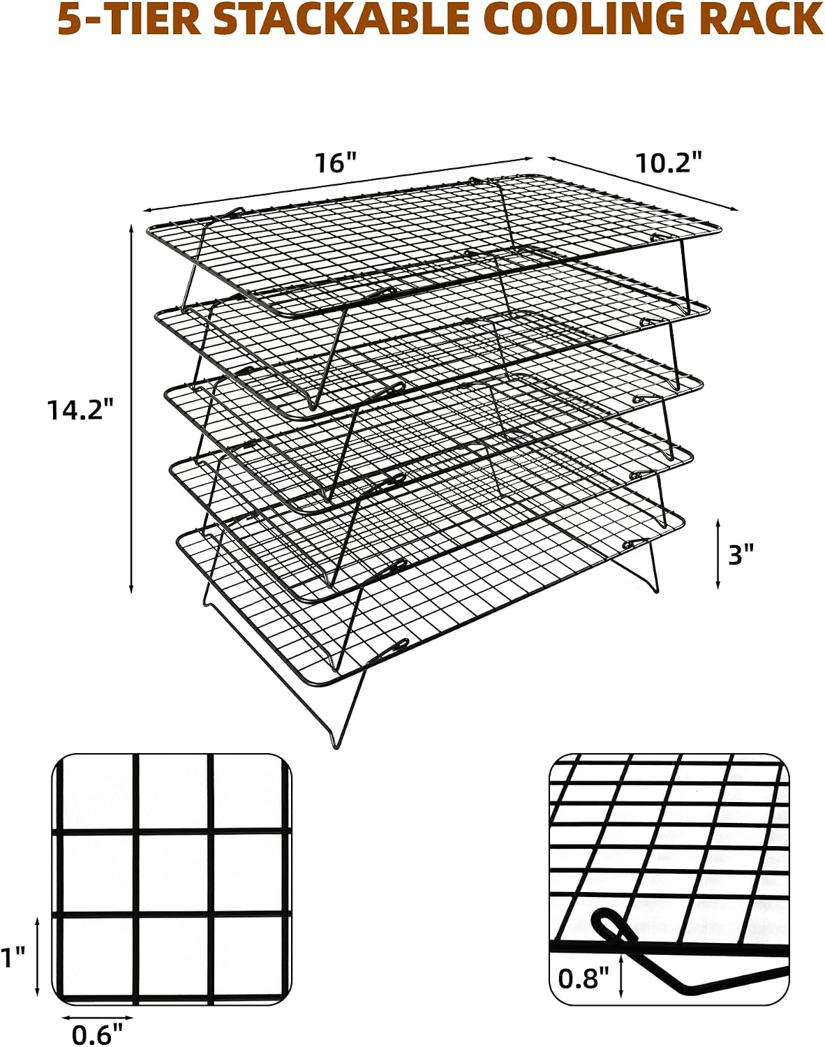 Cooling Rack 16"x10", 3-Tier Stackable & Collapsible Cooling Racks