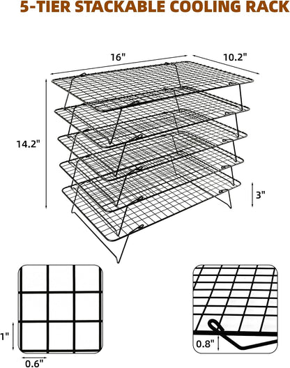 Cooling Rack 16"x10", 3-Tier Stackable & Collapsible Cooling Racks