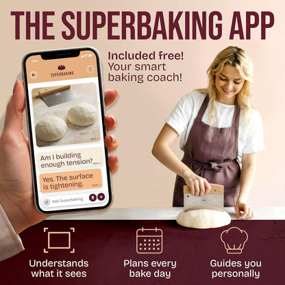 Superbaking Dough Scraper - 6" Wooden Bench Scraper - Dough Cutter with Ruler - Pastry & Cake Scraper - Kitchen Tools Sourdough Baking Supplies - Bread Making Tools & Accessories for Home Bakers