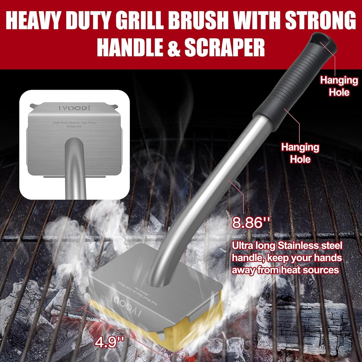 Grill Brush Bristle Free Steam Cleaning Tool, Heat-Resistant Aramid Fiber Cleaner with Replaceable Twill Pads & Steam, BBQ Accessories Cleaner - Gifts for Men/Dad