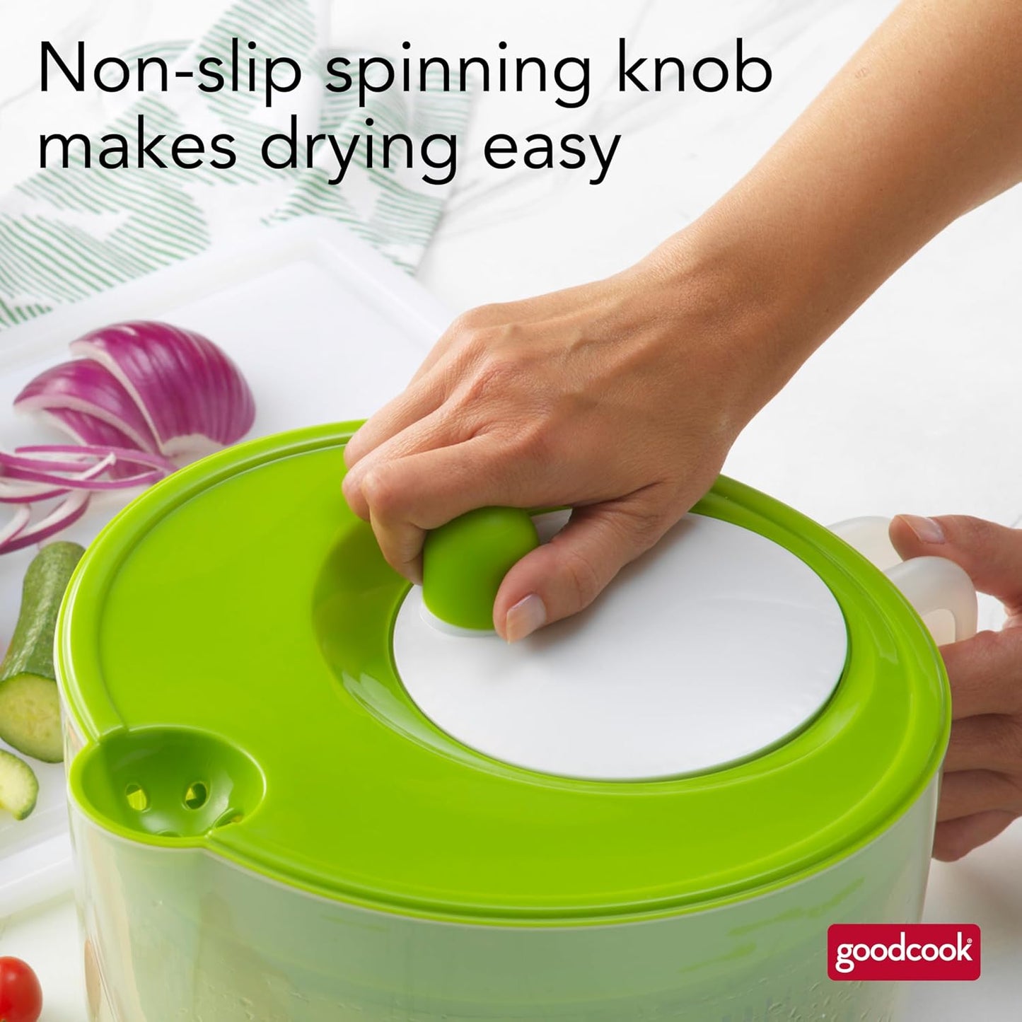 GoodCook Deluxe Salad Spinner - 5 Qt. Capacity, Easy Turn Knob, Built-In Pour Spout, Multi-Use Basket, Durable and Dishwasher Safe, Large Salad Spinner, Kitchen Essentials