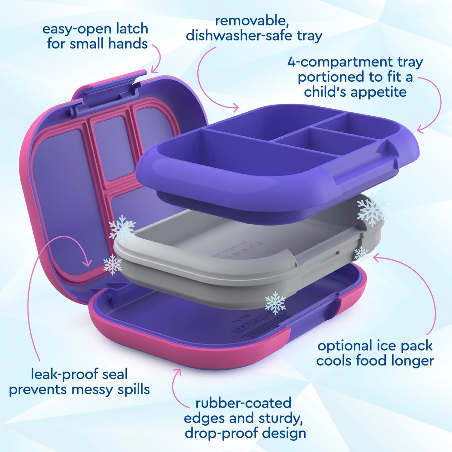 Bentgo Chill Kids Leak-Proof Lunch Box - 4-Compartment Bento Box with Built-In Ice Pack, 3.3 Cup Capacity, PFAS & BPA-Free, Microwave & Dishwasher Safe, Ideal Size for Ages 3 to 7 (Truly Teal)