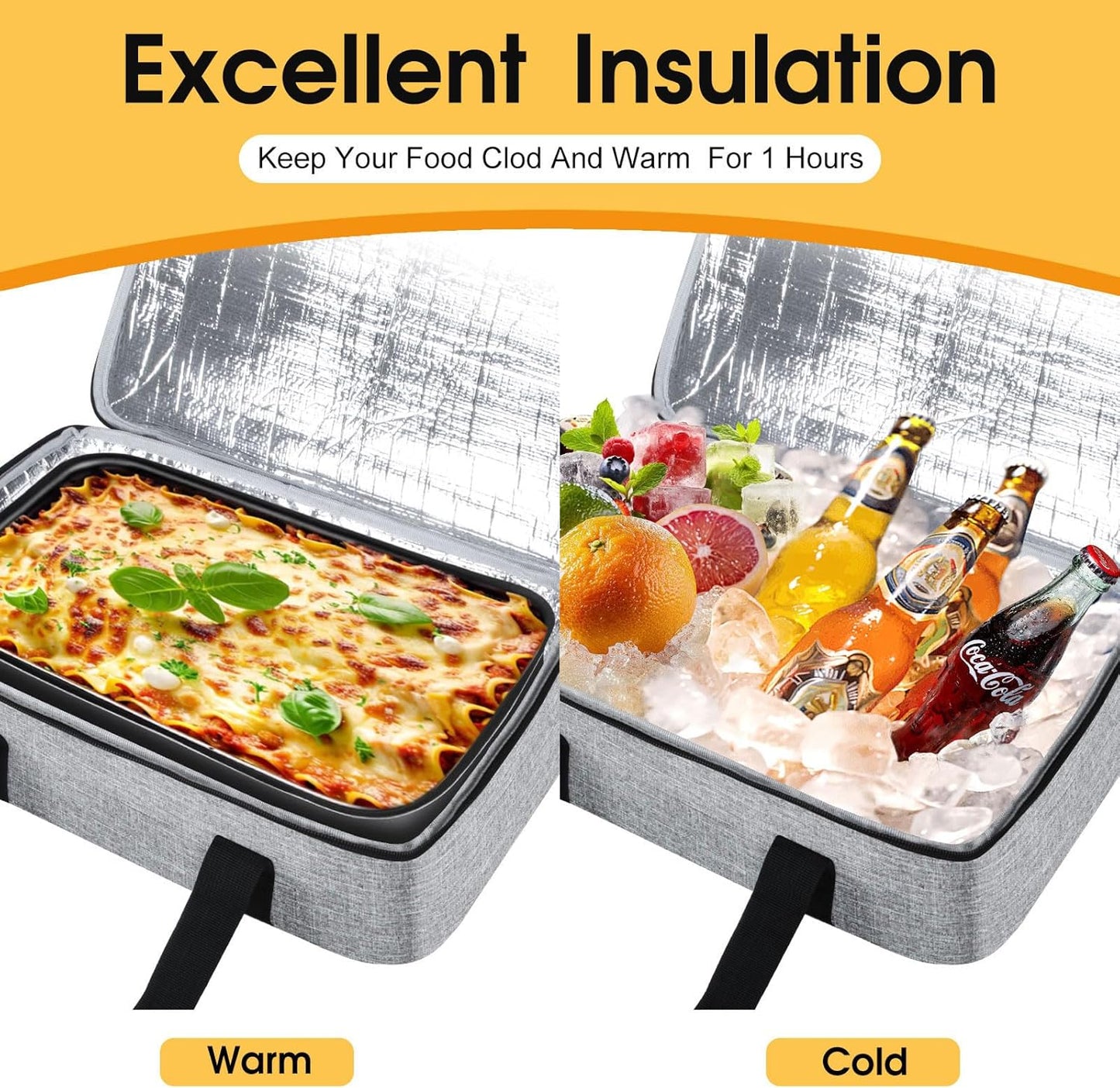 Insulated Casserole Carrier, Portable Casserole Carrier for Hot or Cold Food Lunch Tote Warmer or Cooler Bag, Lasagna Lunch Bag for Potluck Parties- Fits 9" x 13" Baking Dish-Charcoal Grey
