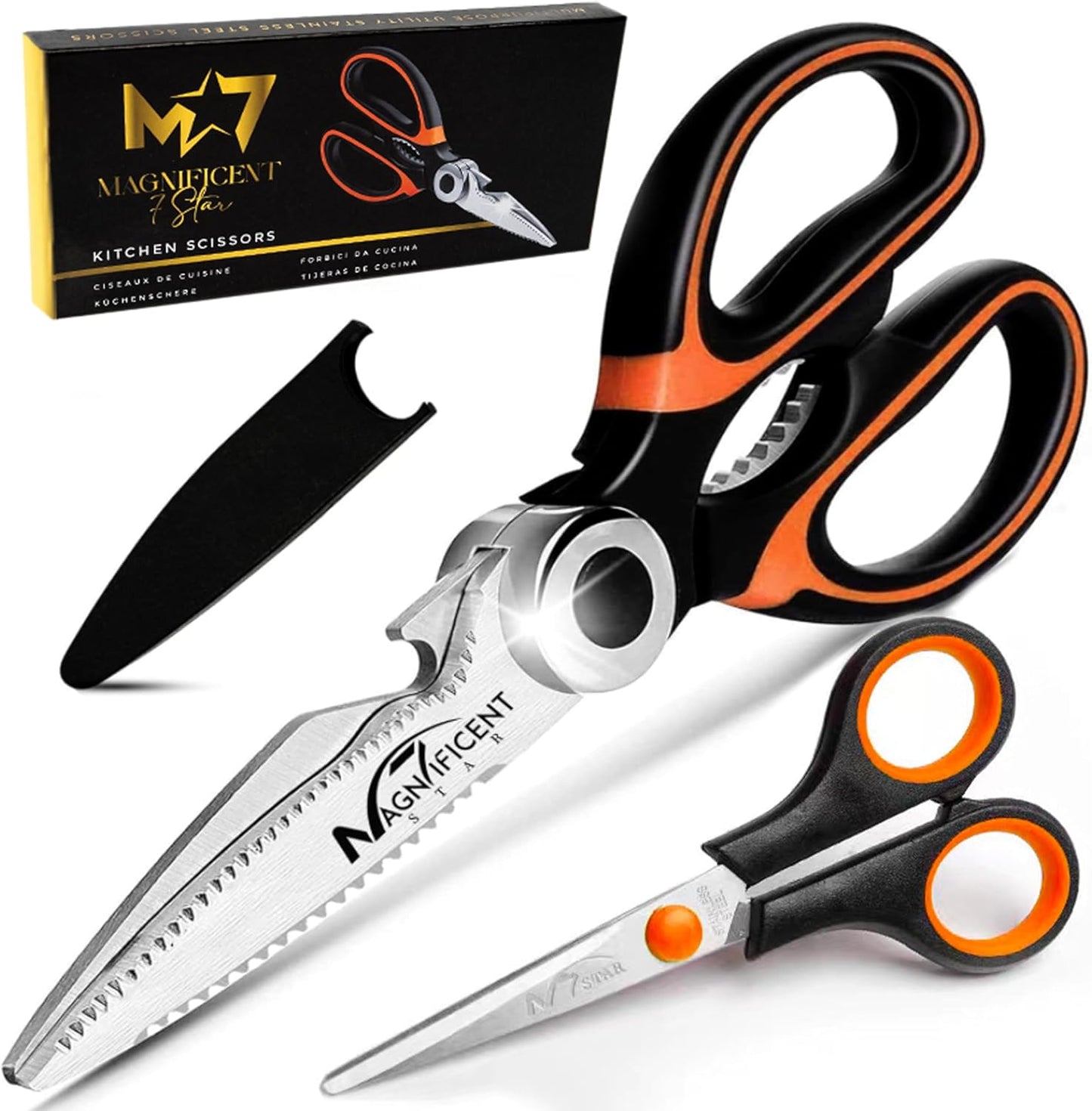 Magnificent Kitchen Scissors Heavy Duty - Multi-Purpose Kitchen Shears for Meat, Poultry, Food - Stainless Steel Cooking Scissors - Dishwasher Safe Culinary Shears