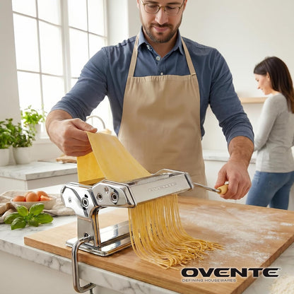 OVENTE Pasta Maker Machine with 7 Adjustable Settings, Silver PA515S