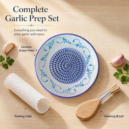 Handcrafted Ceramic Garlic Grater Plate, Ocean Blue