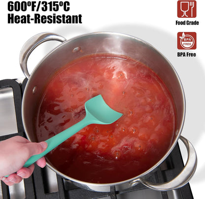 2-Piece Silicone Scraper & Spoon Spatulas: Doosu 600°F Heat Resistant Food Grade BPA Free Rubber Baking Flat Spatula Kitchen Cooking Spoonula for Mixing Scraping Folding Stirring Serving (Aqua Sky)