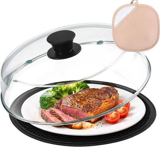 3-in-1 Glass Microwave Splatter Cover for Food,10in Glass Microwave Cover