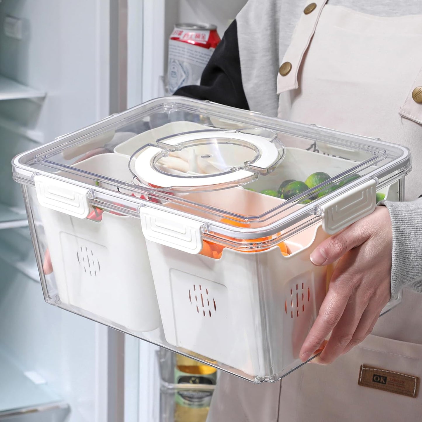 Taiuloo Divided Serving Tray with Airtight Lid and Handle, 9 Compartment Snackle Box Container, Portable Snack Platters, Clear Fridge Organizer & Food Storage for Veggie, Fruit, Charcuterie, Nuts