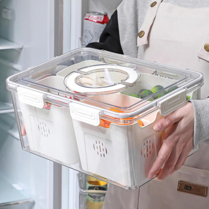 Taiuloo Divided Serving Tray with Airtight Lid and Handle, 9 Compartment Snackle Box Container, Portable Snack Platters, Clear Fridge Organizer & Food Storage for Veggie, Fruit, Charcuterie, Nuts