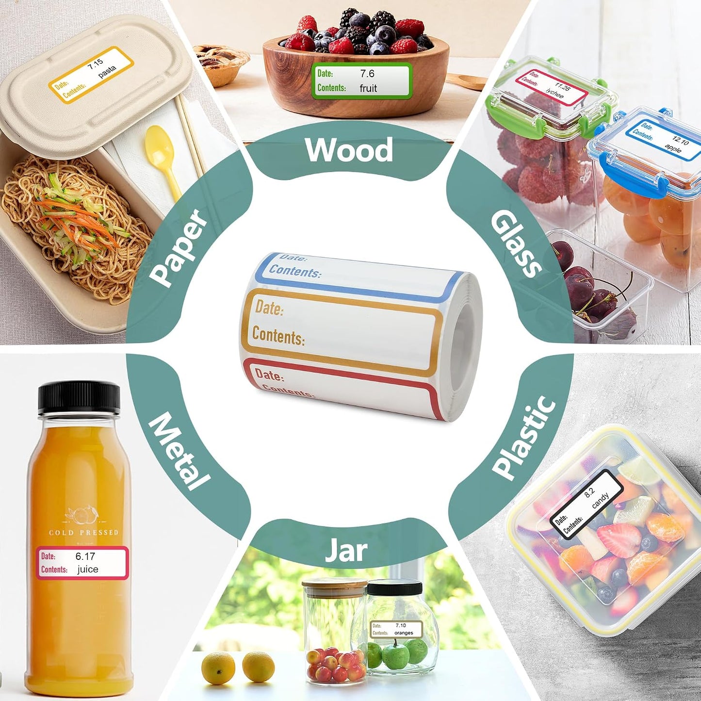 500 Pcs 1×3 Inch Removable Freezer Labels, Waterproof, Oil & Tear Resistant, No Residue Writable Stickers for Food Containers, Jars, Pantry and Meal Prep (Boho-Date)