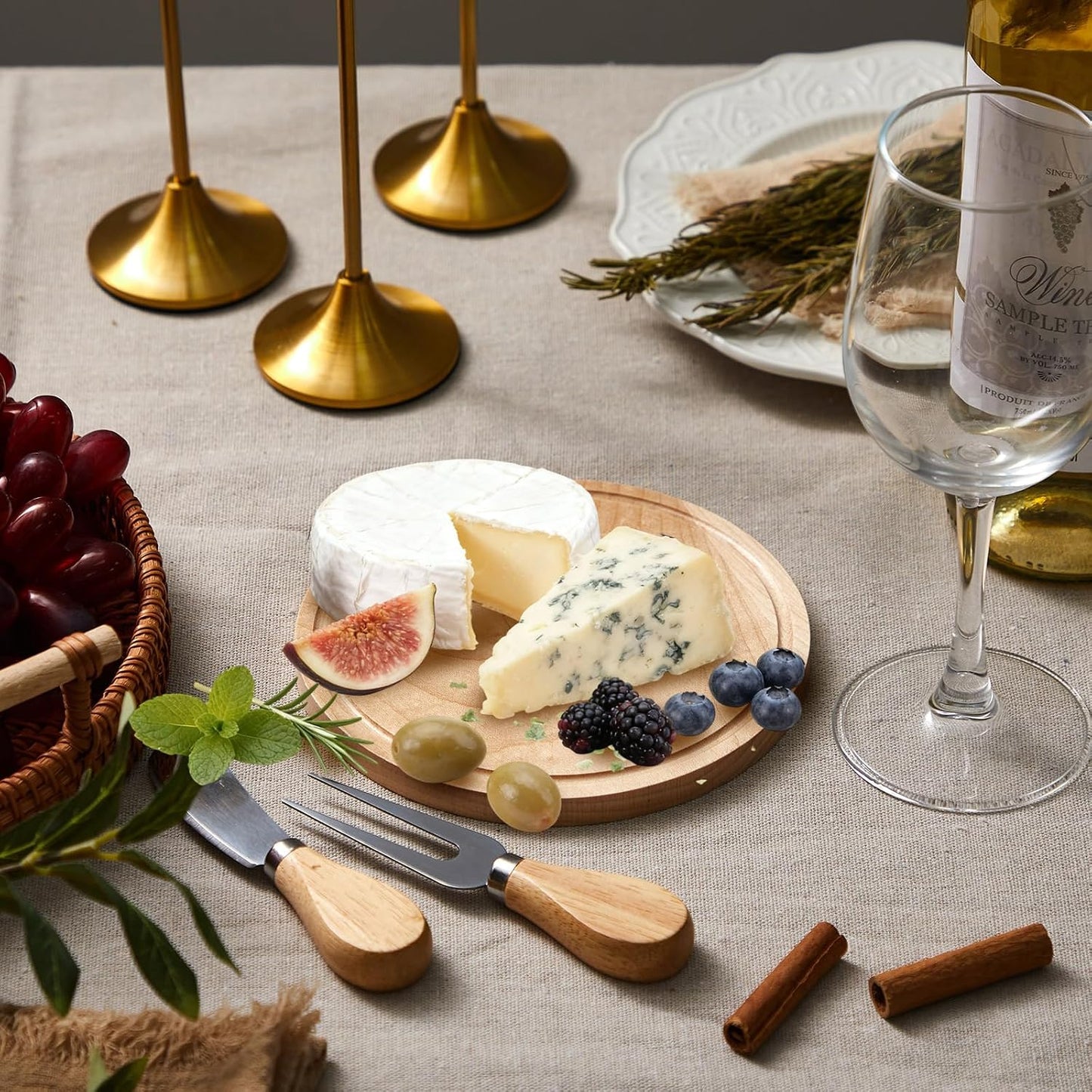 Maxcheck 6 Sets Baby Shower Bridal Game Prizes for Winners Round Cheese Board Set Wood Mini Charcuterie Board with Knives and Forks Thank You Card with Gift Box for Guests Wedding (Bamboo)