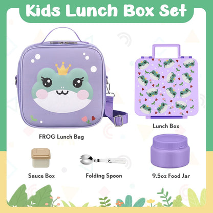 Kids Bento Lunch Box with Thermo, Include 9oz Soup Thermo, Kids Leakproof Lunch Box with 4 Compartment, Insulated Lunch Bag for Girls Boys to School Travel
