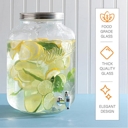 2 PACK 1.5 Gallon Drink dispenser, Glass Beverage Dispenser With Elegant Stand Stand, Drink Dispensers for Parties With Spigot 100% Leakproof. Perfect For Parties And Daily Use