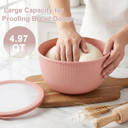 BoxedHome Plastic Mixing Bowls with Lids Set,4.97QT Large Capacity Deep Nesting Bowl,8 Pieces Set BPA-Free Prep Bowls,Dishwasher & Microwave Safe,Beige