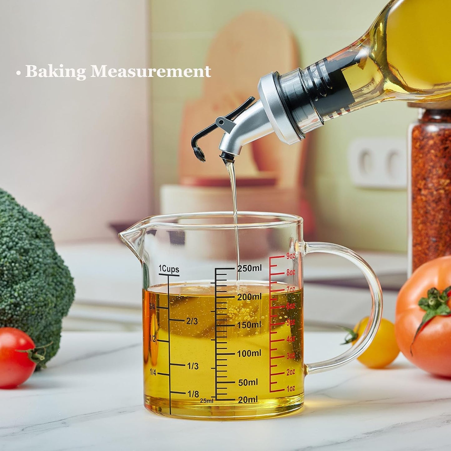 Ackers BORO3.3 Measure Glass -[Insulated handle | V-Shaped Spout]-Made of High Borosilicate Glass Measuring for Kitchen or Restaurant, Easy to Read, 60 ML (2 Oz) 丨(2 Pack)