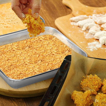 3 Set Stainless Steel Breading Trays Set with Lids,Large Breading Pans with Tong for Dredging Chicken Breasts Marinating Meat (10 x 7.8 x 1.9 inch)