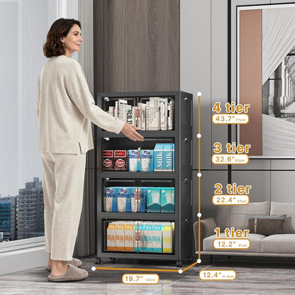 UAMFURI 720QT Stackable Storage Bins with Lids, Extra Large Storage Cabinet with Doors and Wheels, Collapsible Plastic Storage Box for Bedroom Dorm Office Garage