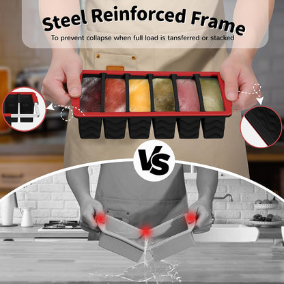 3-Pack Silicone Freezer Trays with Lid,2 Large 2-Cup(500ml)&4 Medium 1-Cup(250ml)&6 Small 1/2-Cup(125ml) Soup Freezer Container Molds,Ice Cube Tray For Meal Prep&Freezing Soup,Stews,Sauces