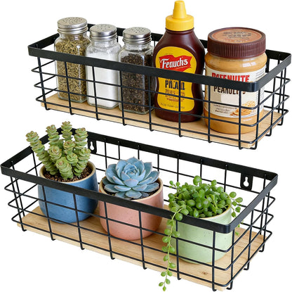ShabbyDecor Metal Wire Basket with Handles Storage Organizer Stackable Organizing bin for Cabinet Shelf Countertop Under Sink Pantry for Kitchen,Bathroom,Laundry Closet, 1 Pack