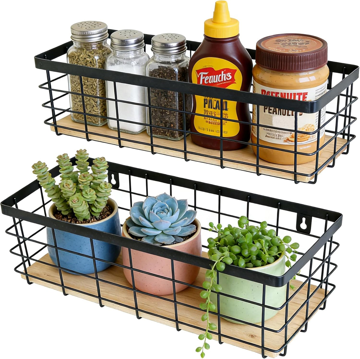 ShabbyDecor Metal Wire Basket with Handles Storage Organizer Stackable Organizing bin for Cabinet Shelf Countertop Under Sink Pantry for Kitchen,Bathroom,Laundry Closet, 1 Pack