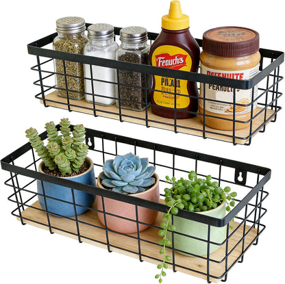 ShabbyDecor Metal Wire Basket with Handles Storage Organizer Stackable Organizing bin for Cabinet Shelf Countertop Under Sink Pantry for Kitchen,Bathroom,Laundry Closet, 1 Pack