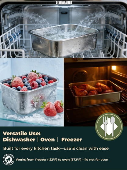 Stainless Steel Food Storage Containers Set, Airtight with Vacuum Seal, Set of 3 (22/44/82 oz), Stackable, Dishwasher & Freezer Safe for Meal Prep and Leftovers Storage