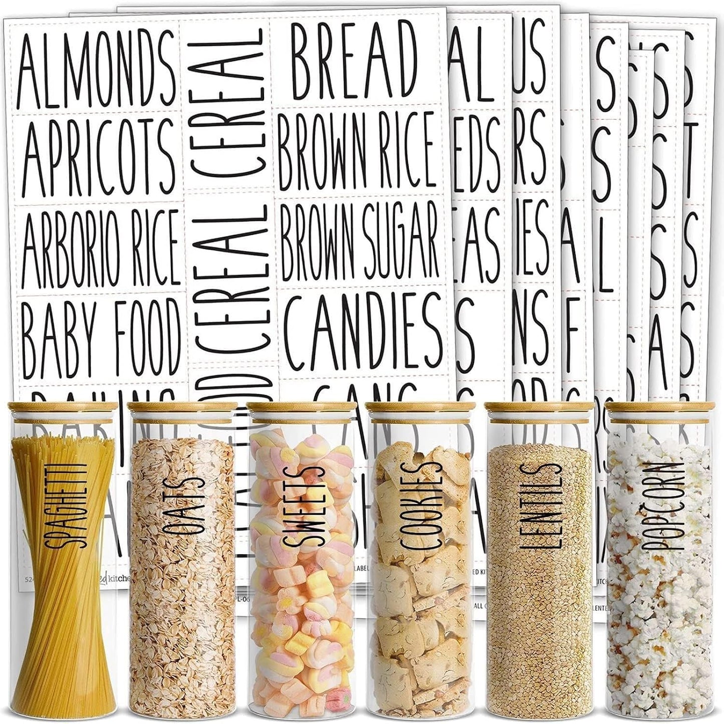 Talented Kitchen 158 Food Container Labels - Durable Waterproof Adhesive - Clear Script Sticker Design for Pantry & Fridge - Freezer Labels & Symbol Stickers - Clear & Black Laminated Paper