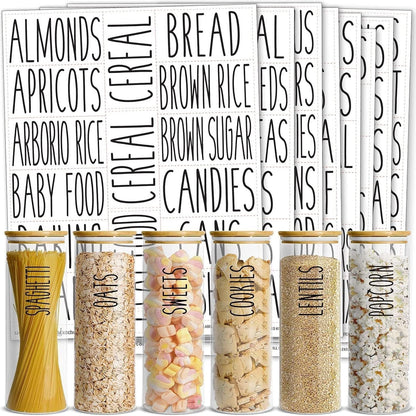 Talented Kitchen 158 Food Container Labels - Durable Waterproof Adhesive - Clear Script Sticker Design for Pantry & Fridge - Freezer Labels & Symbol Stickers - Clear & Black Laminated Paper